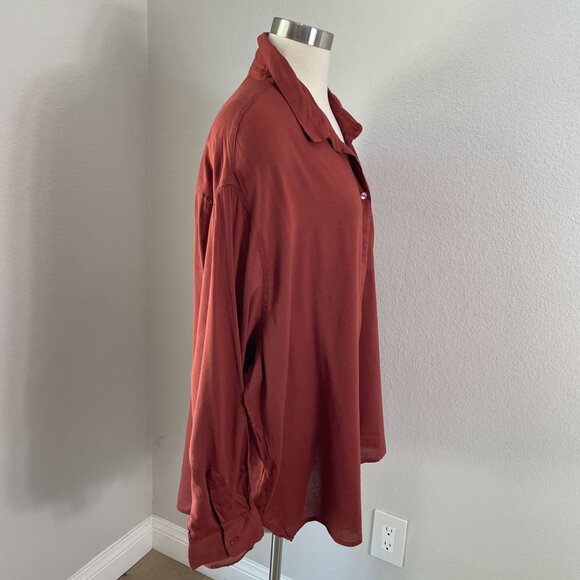 NEW Old Navy Womens Plus XXL Boyfriend Shirt Button Up Rust Brown Top Blouse - Picture 3 of 9